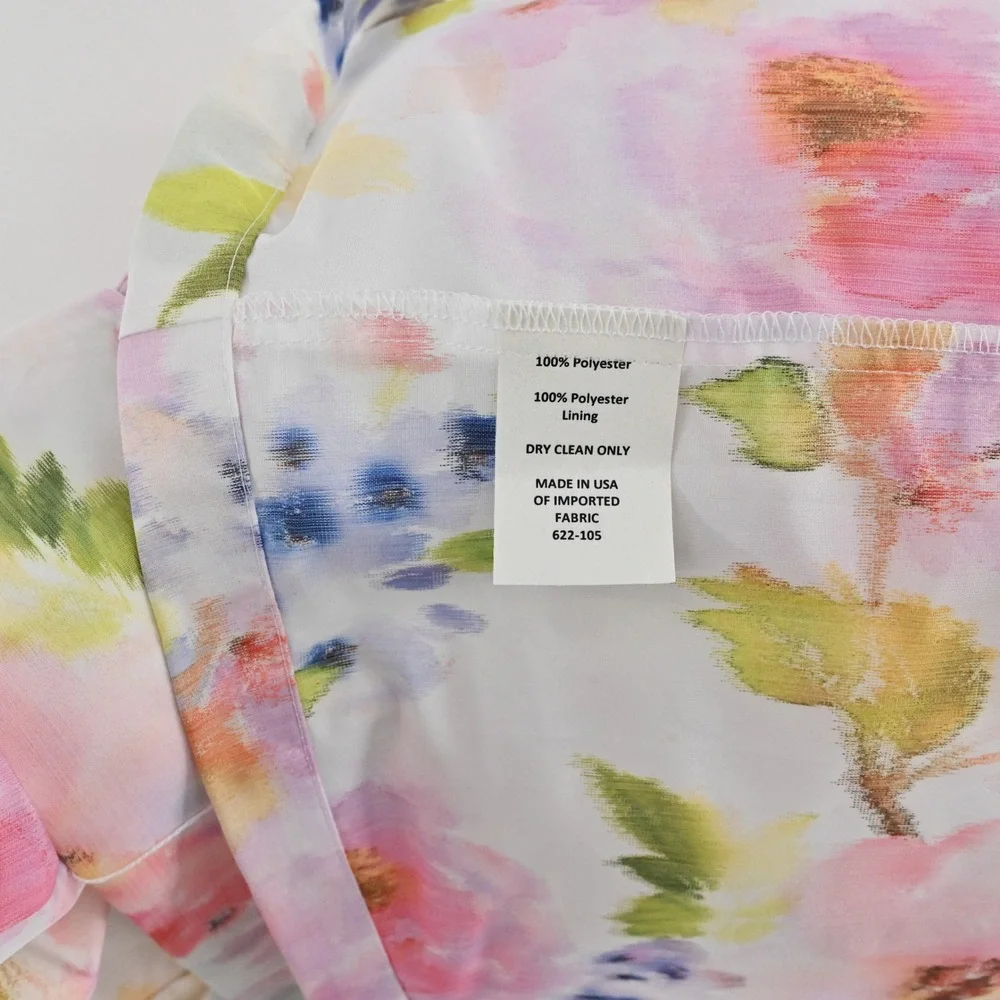 Sara‎ Campbell Floral Fit Flare Dress Womens Size 6 White Pink Watercolor Garden